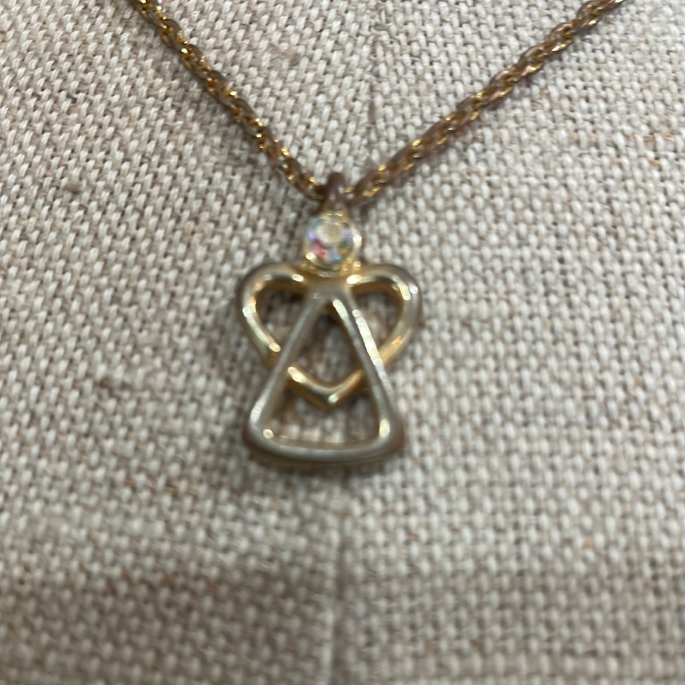 Angel necklace gold tone cubic zirconia rhinestone pendant